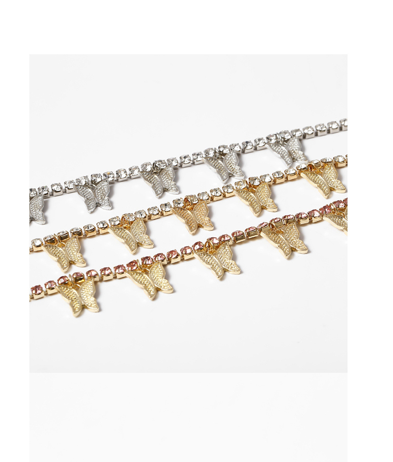 Fashion White K Geometric Single Layer Three-dimensional Zircon Small Butterfly Tassel Necklace,Pendants