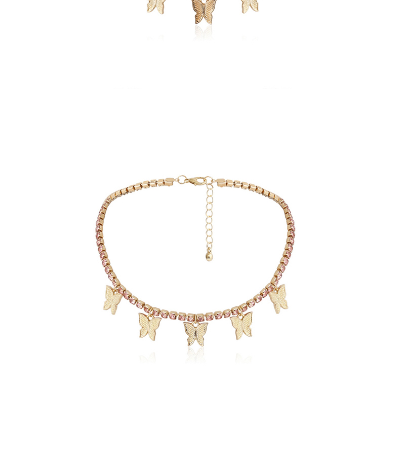 Fashion Golden Geometric Single Layer Three-dimensional Zircon Small Butterfly Tassel Necklace,Pendants