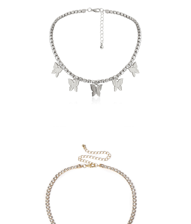Fashion Golden Geometric Single Layer Three-dimensional Zircon Small Butterfly Tassel Necklace,Pendants