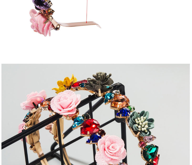 Fashion Pink Gray Alloy Inlaid Color Rhinestone Fabric Flower Crown Crown,Head Band