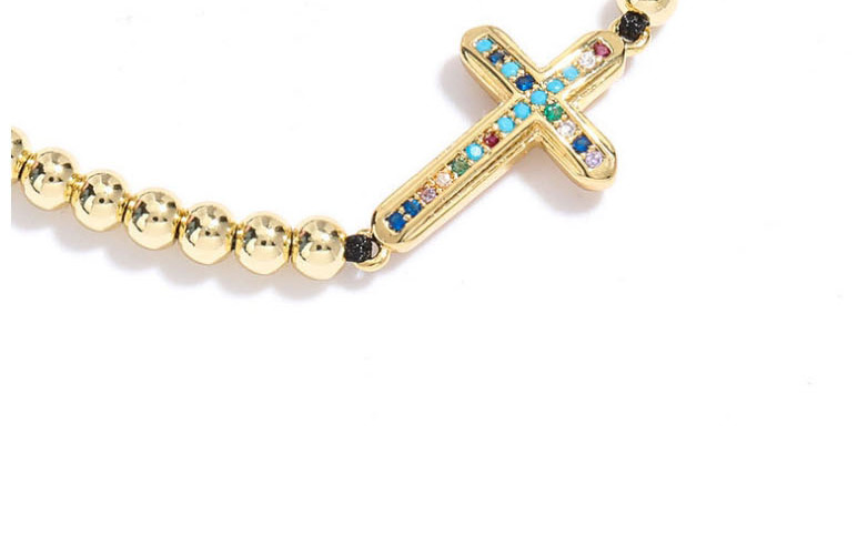 Fashion Golden Rhinestone Cross Copper Plated True Gold Beads Hand Woven Bracelet,Bracelets