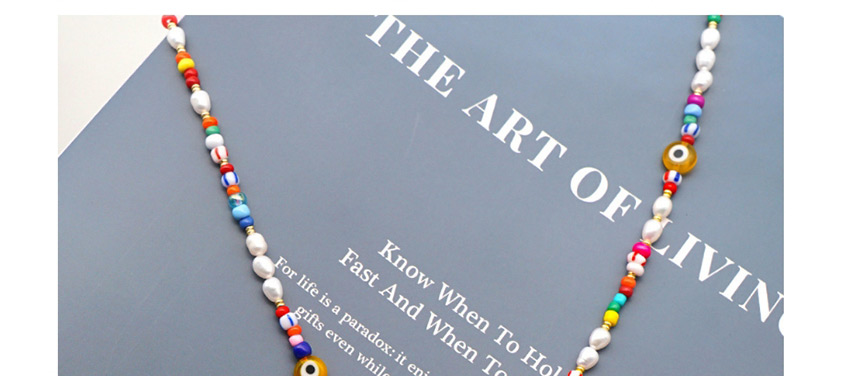 Fashion Color Mixing Glass Eye Natural Freshwater Pearl Geometric Necklace,Beaded Necklaces