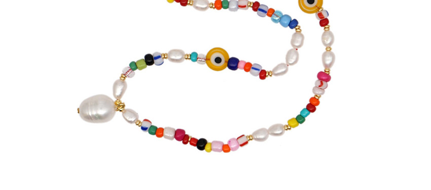 Fashion Color Mixing Glass Eye Natural Freshwater Pearl Geometric Necklace,Beaded Necklaces