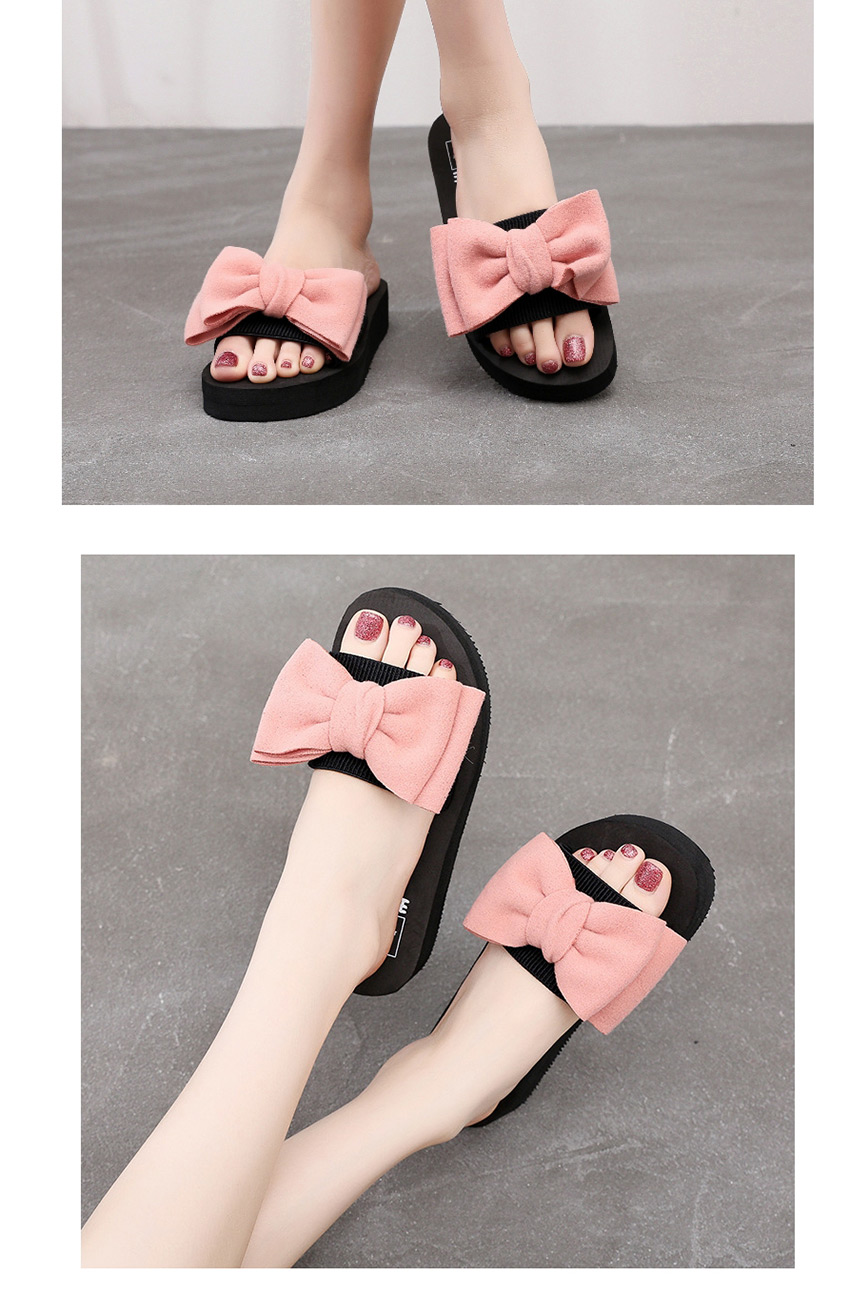 Fashion Pink Bowknot Shoes Soft Sole Non-slip Flat Drag (heel Height: Front 2 Back 3cm),Slippers