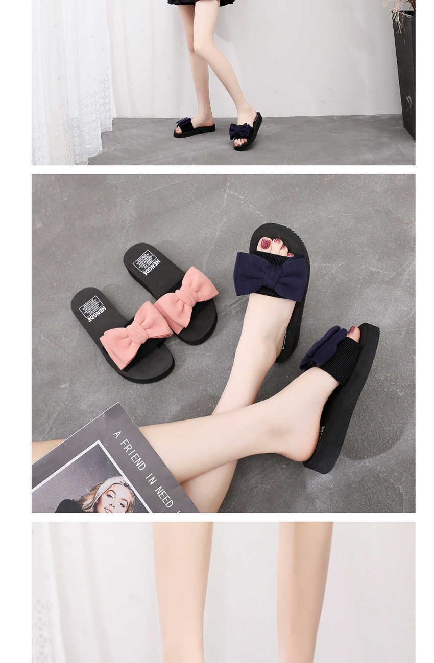 Fashion Blue Bowknot Shoes Soft Sole Non-slip Flat Drag (heel Height: Front 2 Back 3cm),Slippers