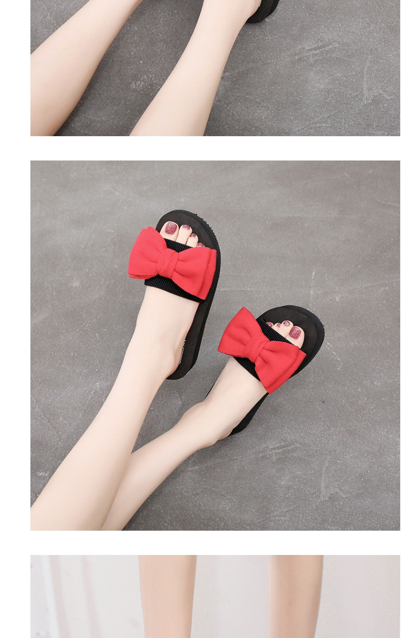 Fashion Red Bowknot Shoes Soft Sole Non-slip Flat Drag (heel Height: Front 2 Back 3cm),Slippers