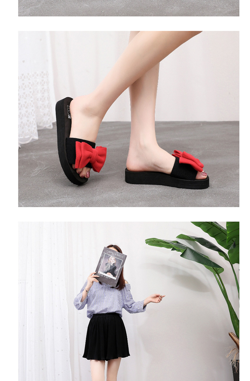 Fashion Red Bowknot Shoes Soft Sole Non-slip Flat Drag (heel Height: Front 2 Back 3cm),Slippers