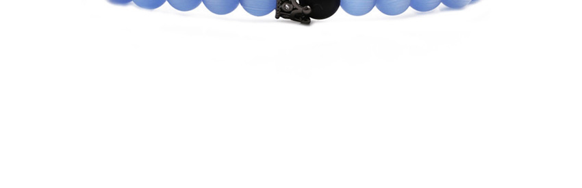 Fashion Blue Cat Eye Suit (8mm) Matt Black Stone Crown Blue Cat Eye Beaded Elastic Bracelet,Bracelets Set
