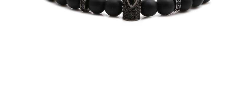 Fashion Matte Black Crown B (8mm) Frosted Stone Black Zirconium Crown Beaded Elastic Bracelet,Fashion Bracelets