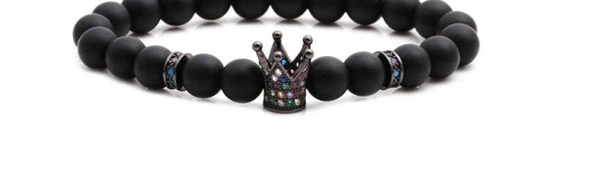 Fashion Frosted Black And White Zirconium Bracelet (8mm) Frosted Stone Big Crown Diamond Beaded Elastic Bracelet,Fashion Bracelets