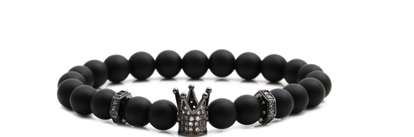 Fashion Frosted Black And White Zirconium Bracelet (8mm) Frosted Stone Big Crown Diamond Beaded Elastic Bracelet,Fashion Bracelets