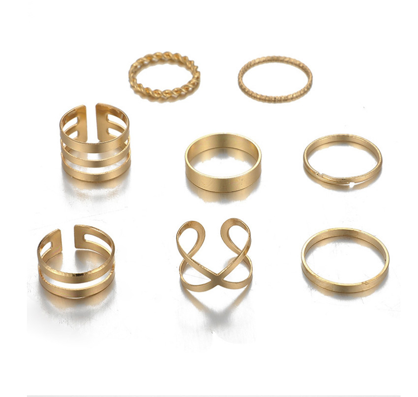 Fashion Golden Metallic Smooth Twist Cross Hollow Alloy Ring Set,Rings Set