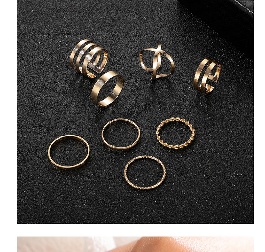 Fashion Golden Metallic Smooth Twist Cross Hollow Alloy Ring Set,Rings Set