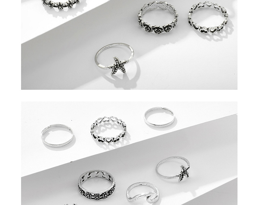 Fashion Silver Starfish Shell Love Moon Crown Ring Set,Rings Set