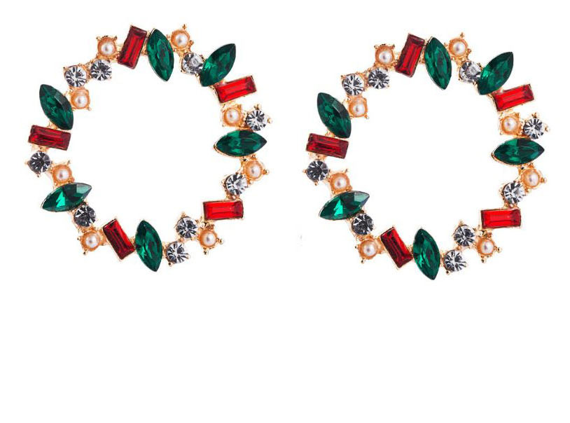 Fashion Colour Alloy Diamond Pearl Circle Ear Studs,Stud Earrings