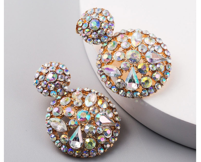 Fashion Golden Hollow Round Alloy Ab Color Diamond Earring,Drop Earrings