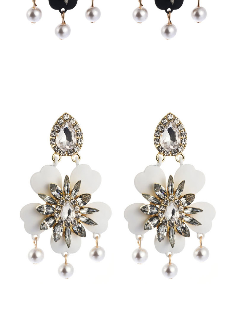 Fashion Blue Alloy Diamond Pearl Ice Flower Earrings,Drop Earrings