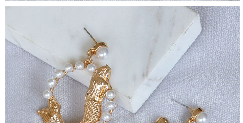 Fashion Golden Big Fish Pearl Ear Studs,Drop Earrings
