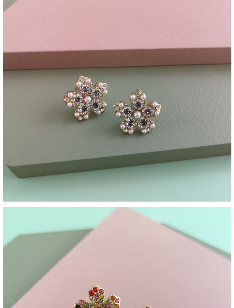 Fashion Colour Flower Diamond Alloy Earrings,Stud Earrings