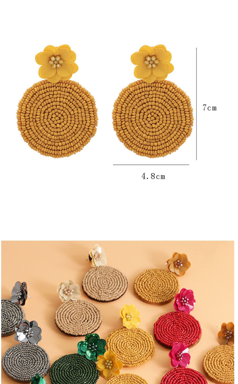 Fashion Brown Handmade Beads For Weaving Flowers With Geometric Round Earrings,Stud Earrings
