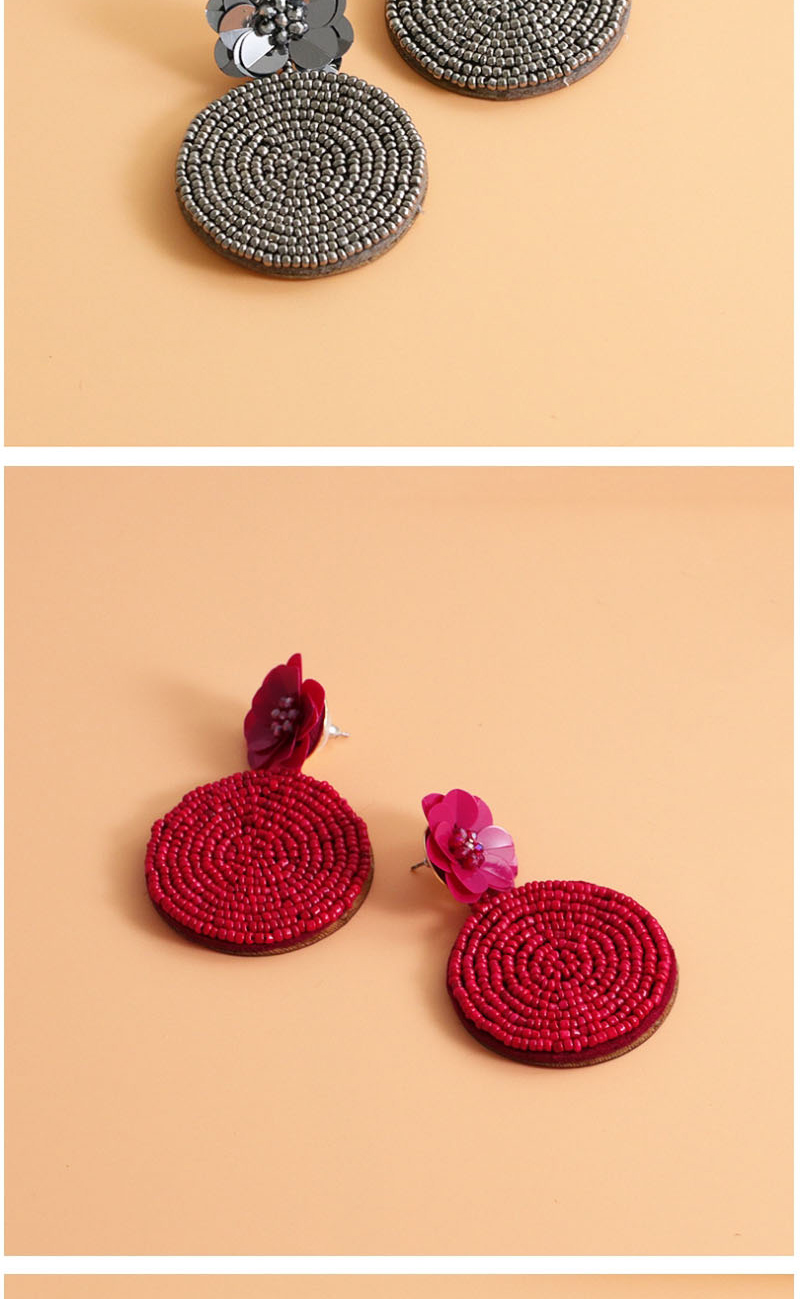 Fashion Brown Handmade Beads For Weaving Flowers With Geometric Round Earrings,Stud Earrings