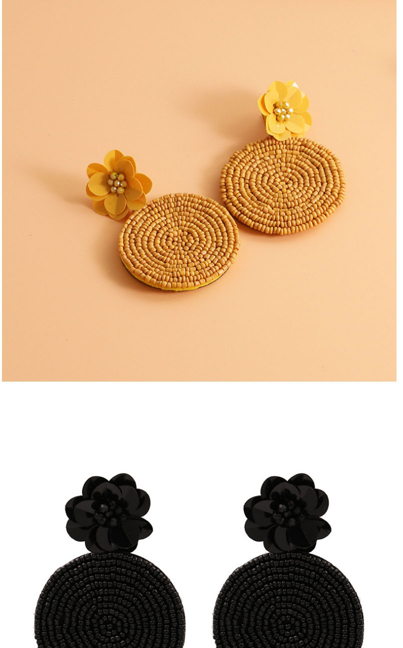 Fashion Yellow Handmade Beads For Weaving Flowers With Geometric Round Earrings,Stud Earrings