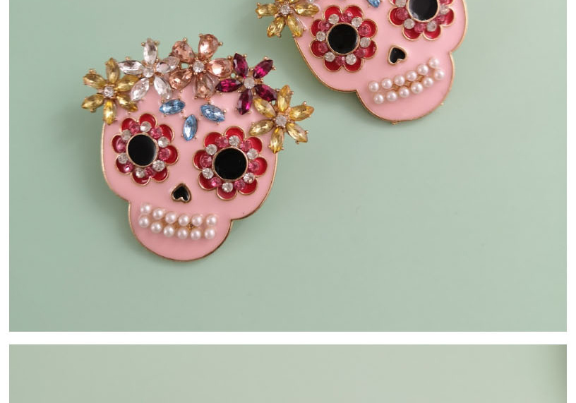 Fashion Pink Diamond Head: Dripping Oil Pearl Flower Earring,Stud Earrings
