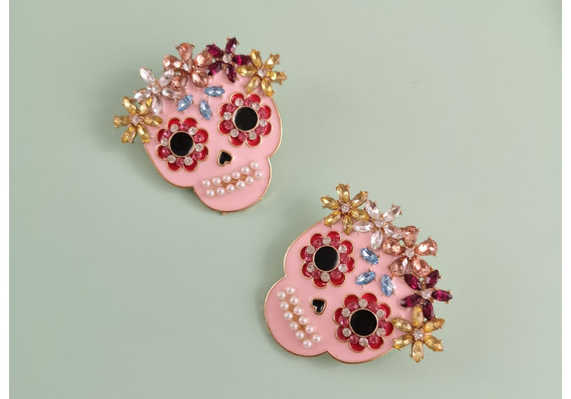 Fashion Pink Diamond Head: Dripping Oil Pearl Flower Earring,Stud Earrings