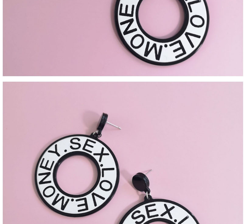 Fashion White Geometric Circular English Letter Hollow Alloy Earrings,Drop Earrings