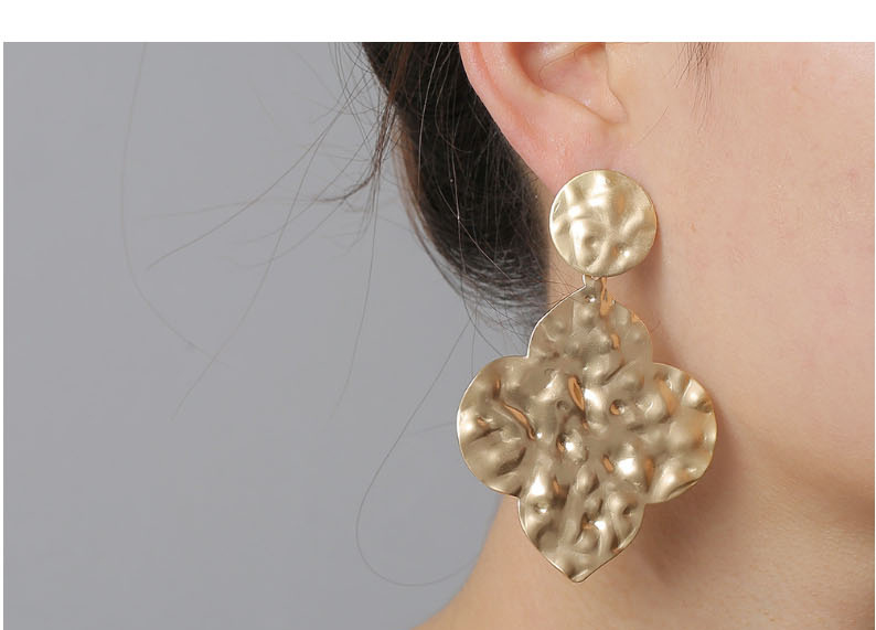 Fashion Golden Alloy Irregular Concave Convex Clover Earrings,Drop Earrings