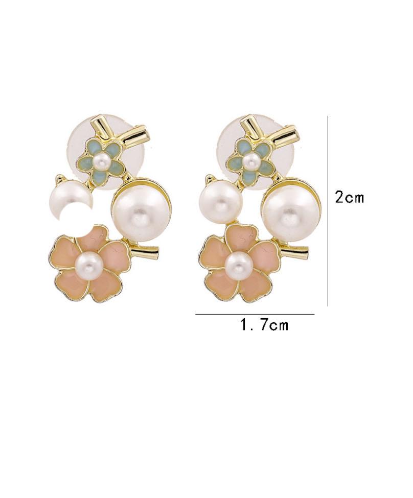 Fashion Pink Pearl Flower Oil Dripping Alloy Earring,Stud Earrings
