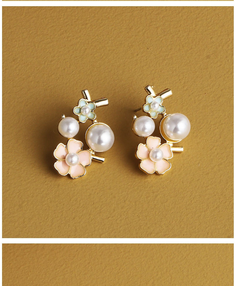Fashion Mixed Color Pearl Flower Oil Dripping Alloy Earring,Stud Earrings