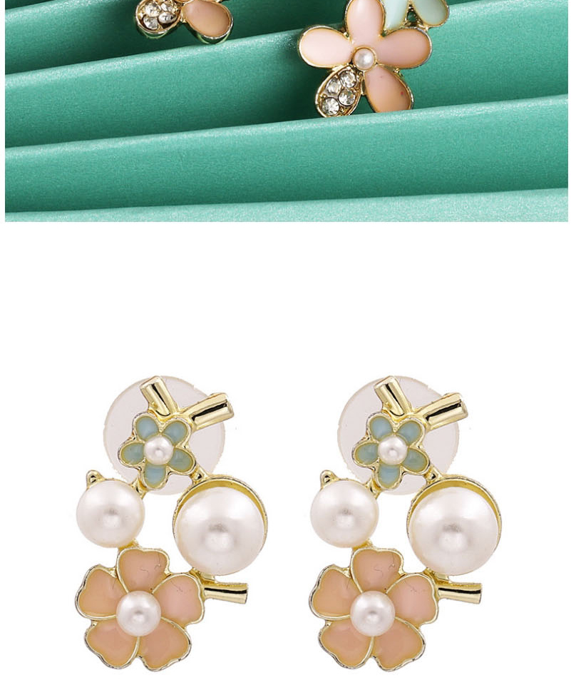 Fashion Pink Pearl Flower Oil Dripping Alloy Earring,Stud Earrings