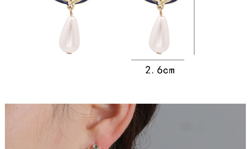 Fashion Royal Blue Pearl Oil Drop Diamond Pierced Earrings,Drop Earrings