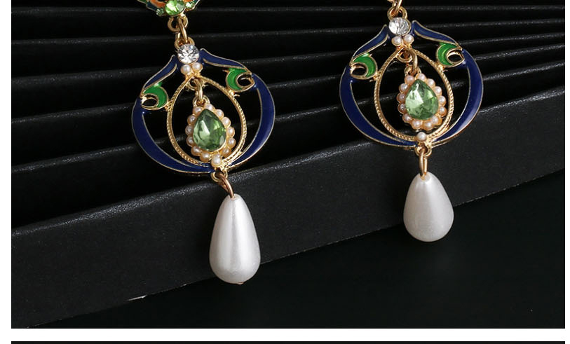 Fashion Royal Blue Pearl Oil Drop Diamond Pierced Earrings,Drop Earrings