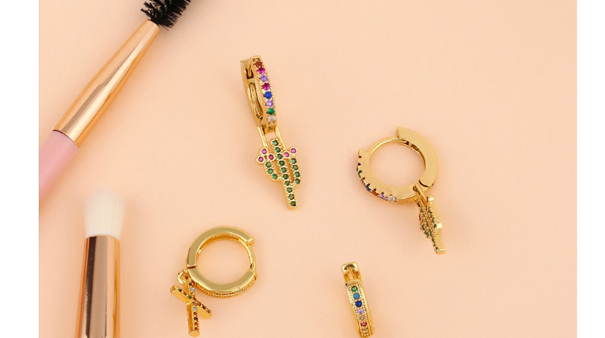 Fashion Cactus Cactus Cross With Colorful Diamond Geometric Earrings,Earrings