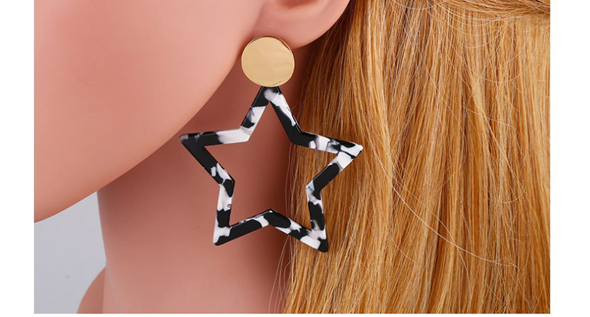 Fashion Beige Acetate Plate Geometric Pentagram Leopard Earrings,Earrings