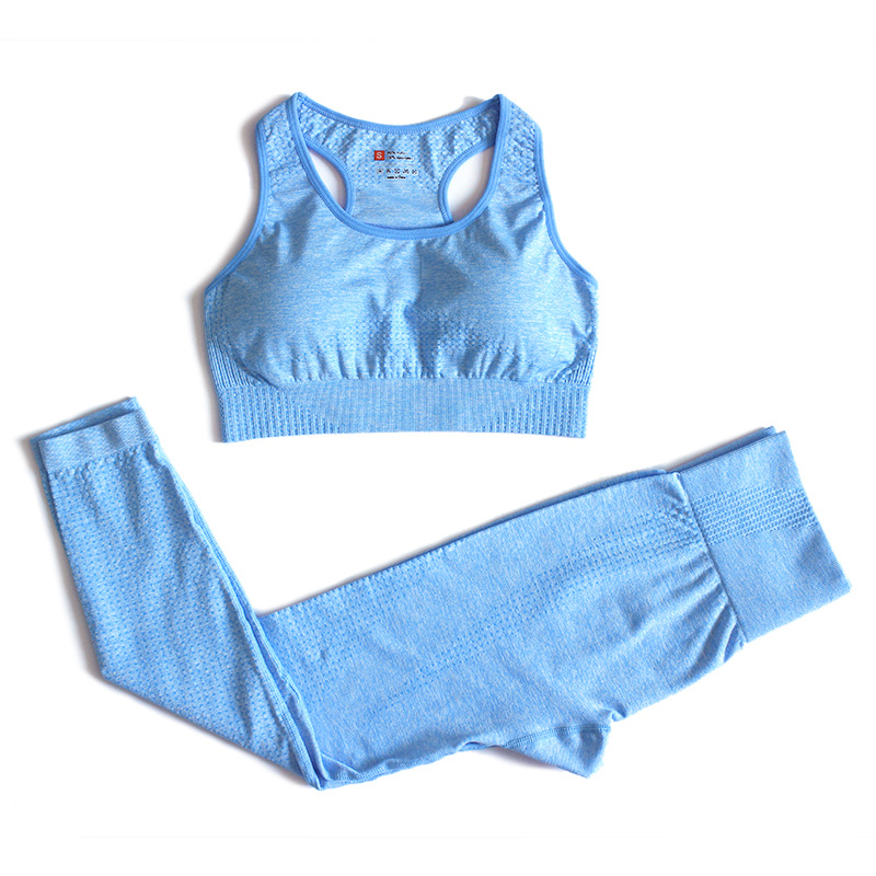 Fashion Blue Sports Bra High Waist Seamless Yoga Pants Suit,ACTIVEWEAR