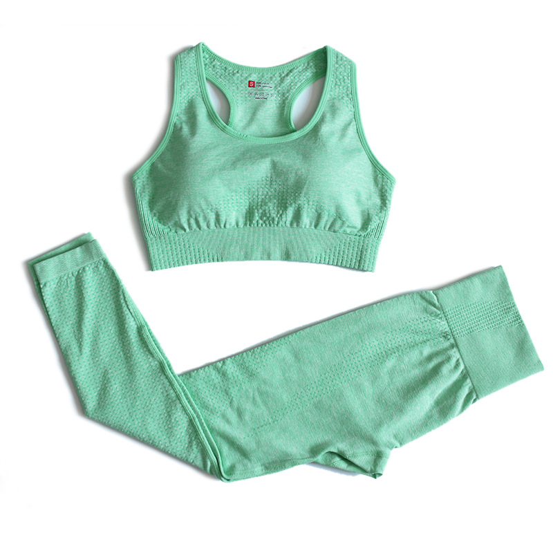 Fashion Green Sports Bra High Waist Seamless Yoga Pants Suit,ACTIVEWEAR