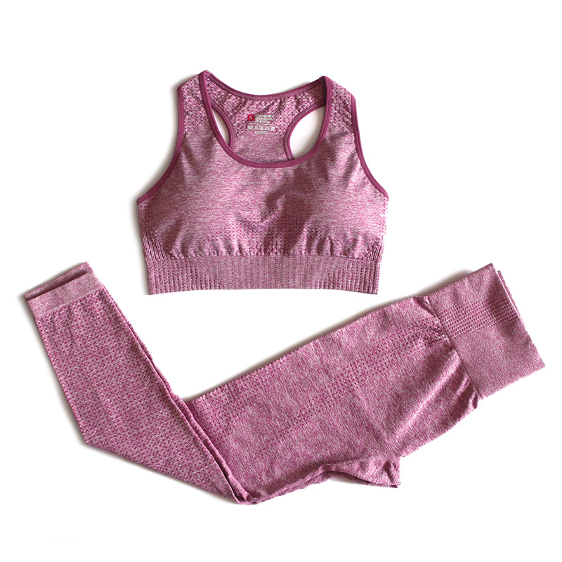 Fashion Pink Sports Bra High Waist Seamless Yoga Pants Suit,ACTIVEWEAR