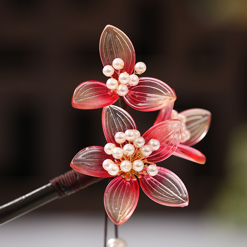 Fashion Red Flower Wooden Hairpin,Hairpins