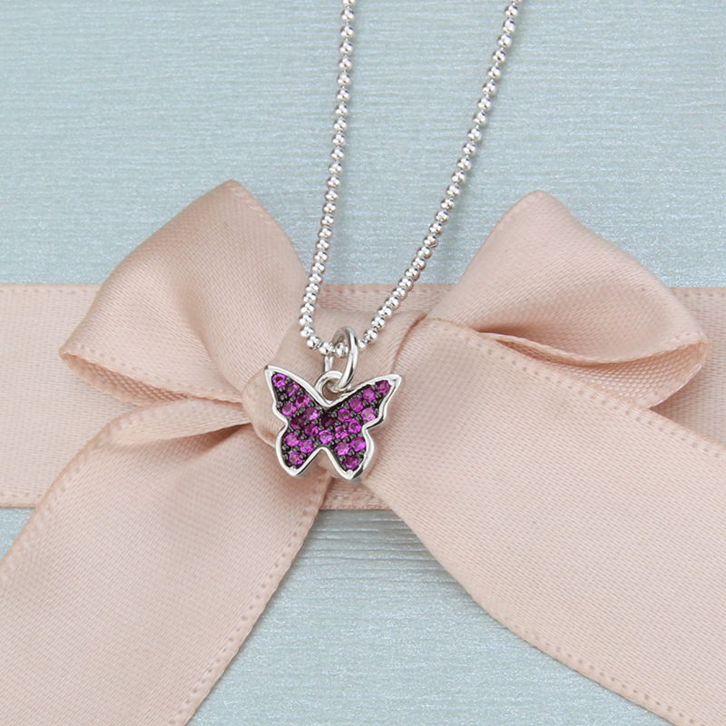 Fashion Gold Plated Zirconium Copper Plated Butterfly Color Zircon Necklace,Necklaces