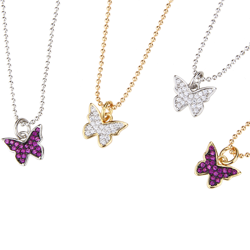 Fashion Gold Plated White Zirconium Copper Plated Butterfly Color Zircon Necklace,Necklaces
