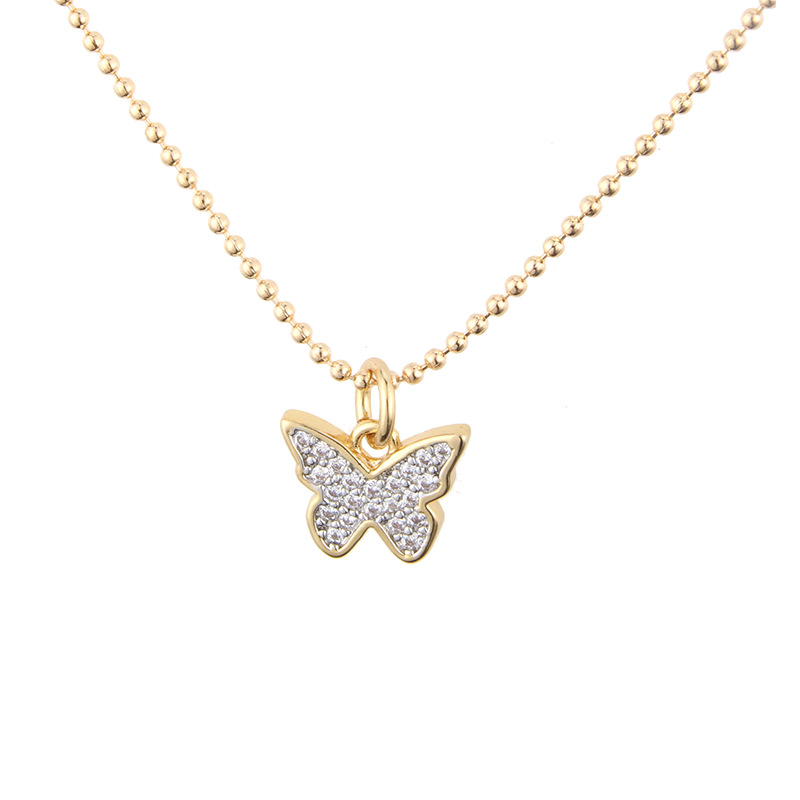 Fashion Gold Plated White Zirconium Copper Plated Butterfly Color Zircon Necklace,Necklaces