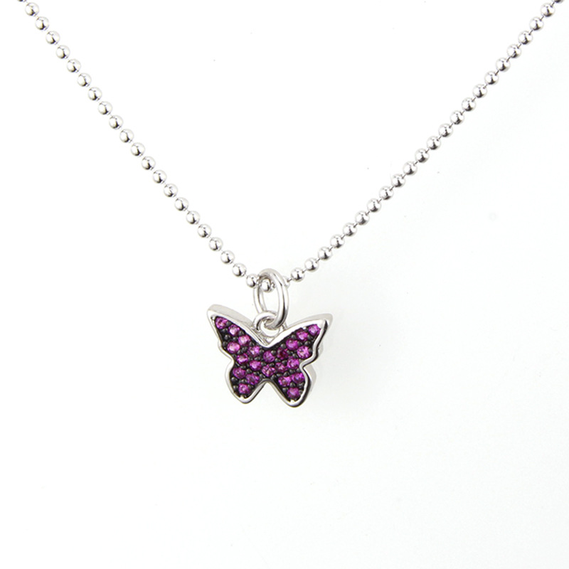Fashion White Gold And White Zirconium Copper Plated Butterfly Color Zircon Necklace,Necklaces