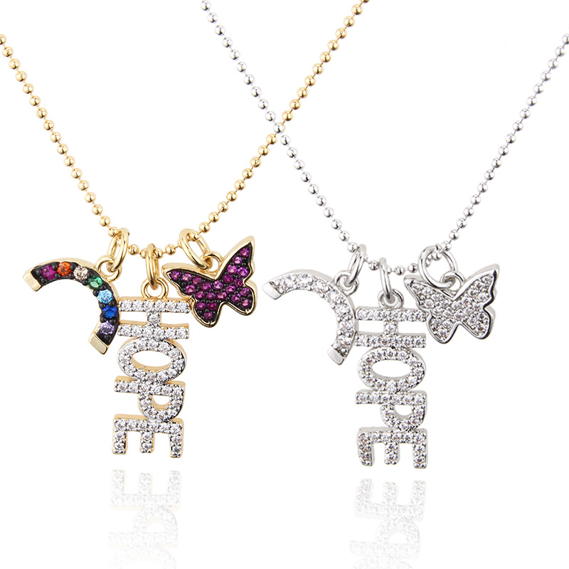 Fashion Gold Plated White Zirconium Copper Plated Butterfly Hope Color Zircon Combined Necklace Necklace,Necklaces