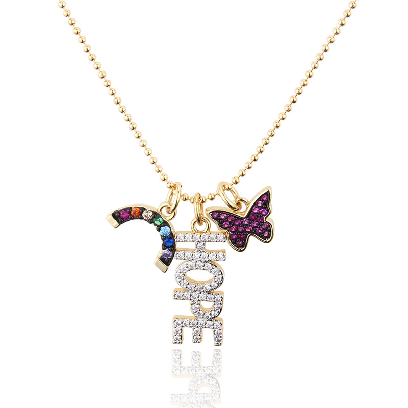 Fashion Gold Plated White Zirconium Copper Plated Butterfly Hope Color Zircon Combined Necklace Necklace,Necklaces
