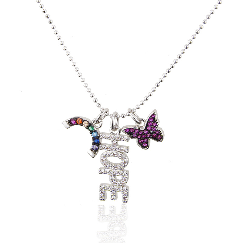 Fashion White Gold And White Zirconium Copper Plated Butterfly Hope Color Zircon Combined Necklace Necklace,Necklaces