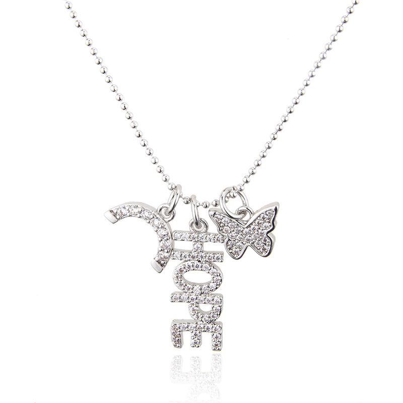 Fashion Gold Plated Zirconium Copper Plated Butterfly Hope Color Zircon Combined Necklace Necklace,Necklaces
