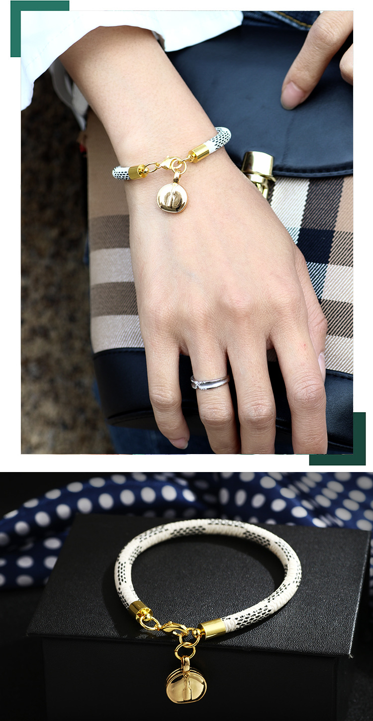Fashion white Pu Striped Leather Brass Button Plated Solid Gold Bracelet,Fashion Bracelets